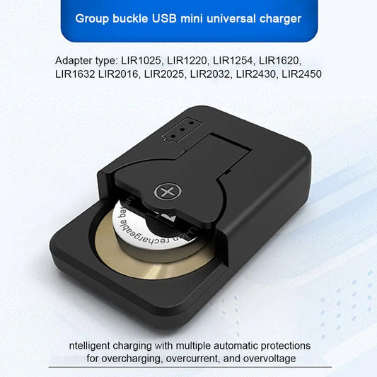 Mini Cargador Universal Portátil para Baterías Pila Botón (LIR2016/LIR2025/LIR2032/LIR1025) con Indicador LED