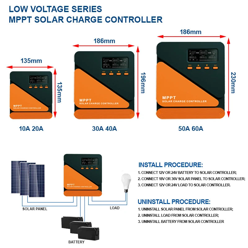 EASUN Solar Charge Controller MPPT 60A 50A 40A 30A 20A 10A Solar Panel Solar Charge Regulator 12V 24V Battery PV Input 100VOC