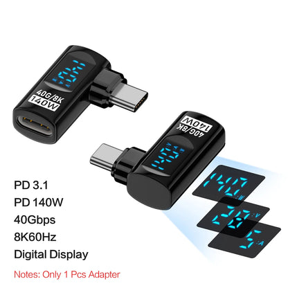 Adaptador USB-C Ángulo Recto 90°/Forma U (USB4 40Gbps, PD 140W, 8K@60Hz) para Thunderbolt 3/4