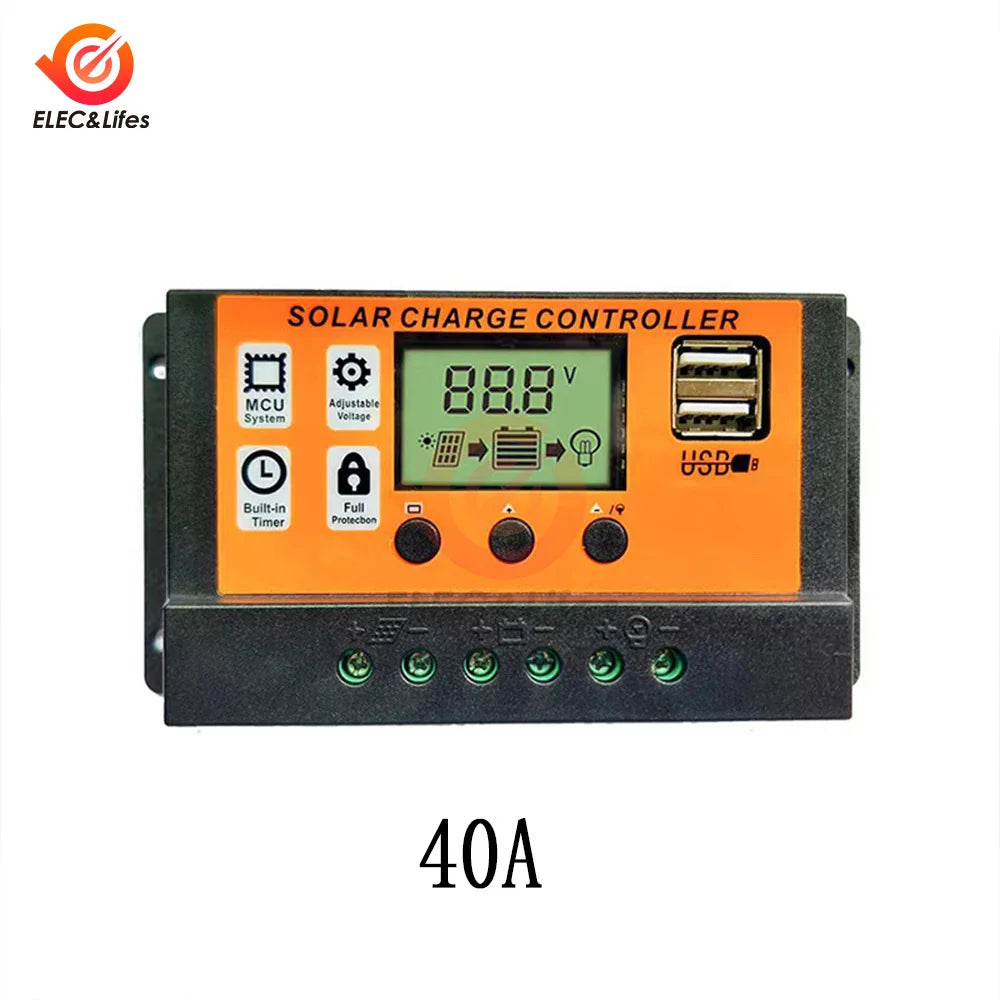 Controlador Carga Solar 100A 12V/24V Regulador Batería Panel Solar LCD Ajustable con Puerto USB