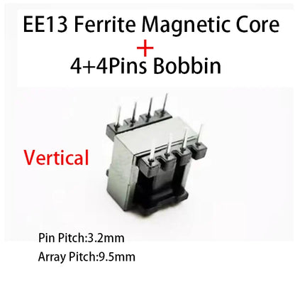 Núcleo Ferrita EE13 PC40 con Bobina Vertical/Horizontal (6/8/10 Pines)