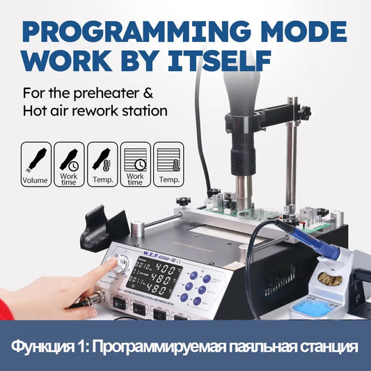 Estación Rework BGA 3 en 1 (Aire Caliente, Cautín, Precalentador) WEP 853AAA+ 1200W Programable