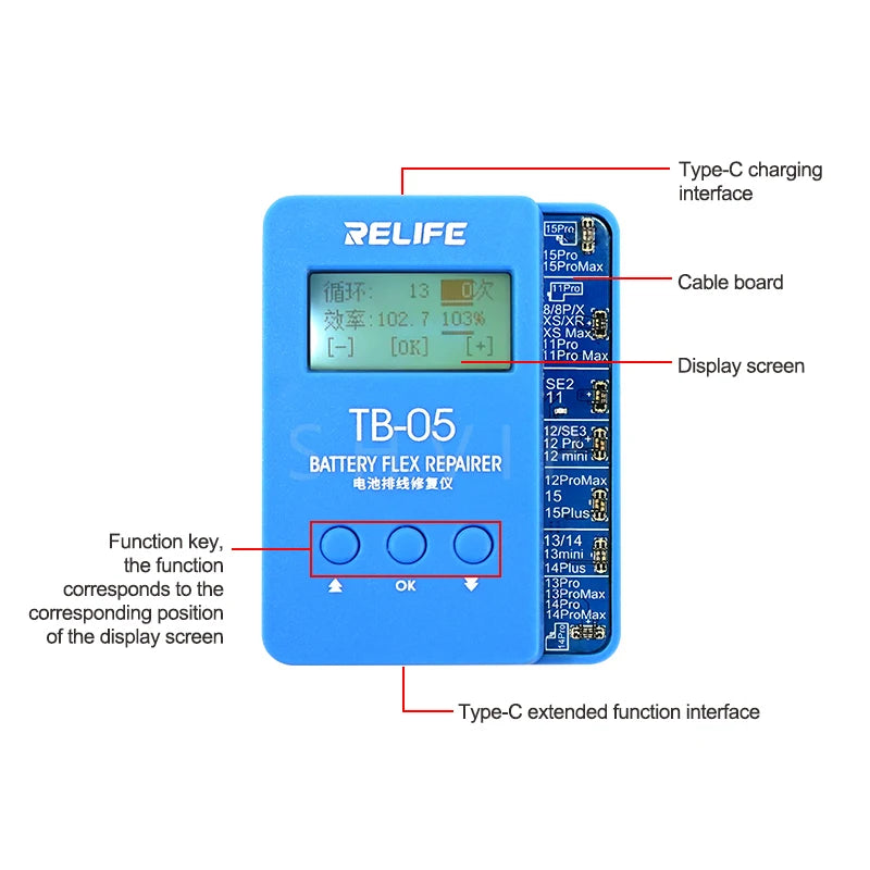 RELIFE TB-05 Battery Cable Repair Instrument Setup-free and Boot-free Adapt To Various Models for IPhone IP8G-15PM