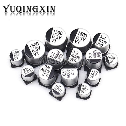 Capacitor Electrolítico Aluminio SMD (1uF-1000uF, 10V-50V) - Pack 10 Unidades (Valores Surtidos)