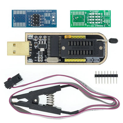 Kit Programador USB CH341A/CH341B 24/25 Series EEPROM Flash BIOS + Clip Test SOIC8/SOP8