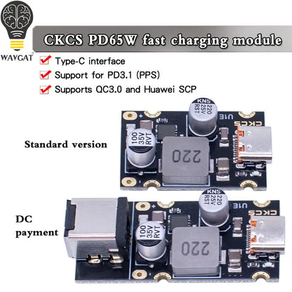 Módulo Carga Rápida CKCS PD 65W USB-C Soporta Apple PD3.1/PPS/QC3.0/Huawei SCP