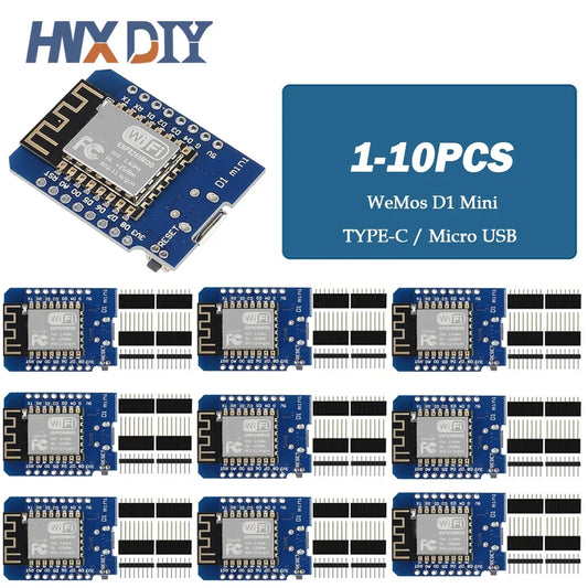 Lote 1-10 Pcs Placa Desarrollo Wemos D1 Mini NodeMCU ESP8266 (ESP-12F) CH340 V2 USB WiFi 3.3V IoT + Pines