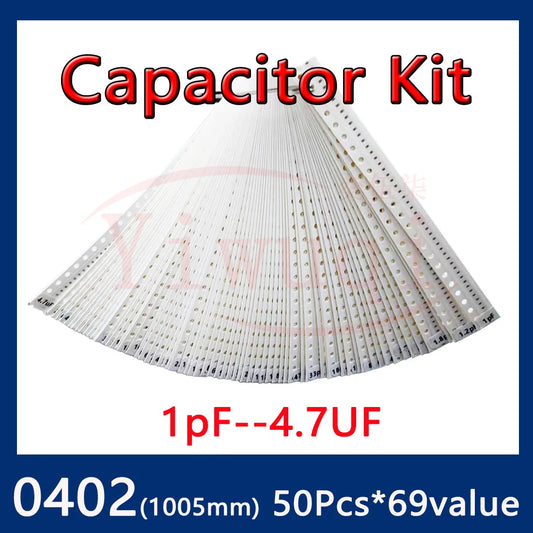 Kit Muestrario Capacitores SMD 0402 (1pF-4.7uF, 69 Valores x 50 Unidades) - Pack 3450 Piezas