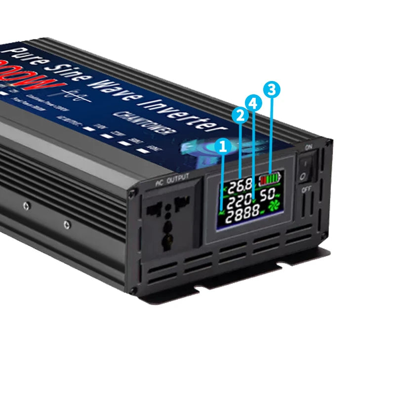 Inversor Onda Pura DC 12V/24V a AC 110V/220V (2000W-5000W) Convertidor Voltaje Portátil Auto/Solar