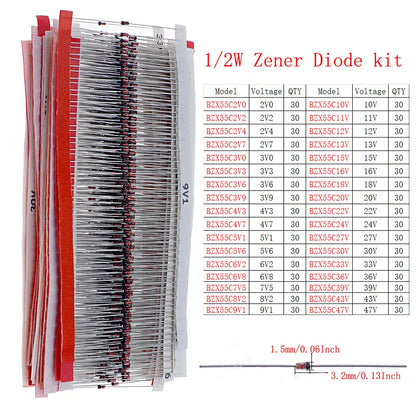 Kit Surtido Diodos (Rectificador/Zener/Schottky Rápido/Switching) DIP/SMD (1N4148, 1N4007, 1N5819, FR107, etc.)