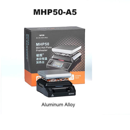 MINIWARE MHP50 Mini Hot Plate Preheater 50*50mm Heating Area Constant Temperature Heating Table 350℃ Intelligent Heating Tool