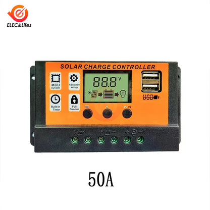 Controlador Carga Solar 100A 12V/24V Regulador Batería Panel Solar LCD Ajustable con Puerto USB