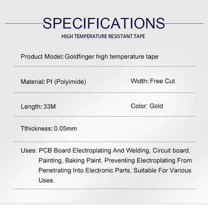 Cinta Térmica Aislante BGA Alta Temperatura "Gold Finger" (Poliamida Adhesiva) Protección Placa Electrónica