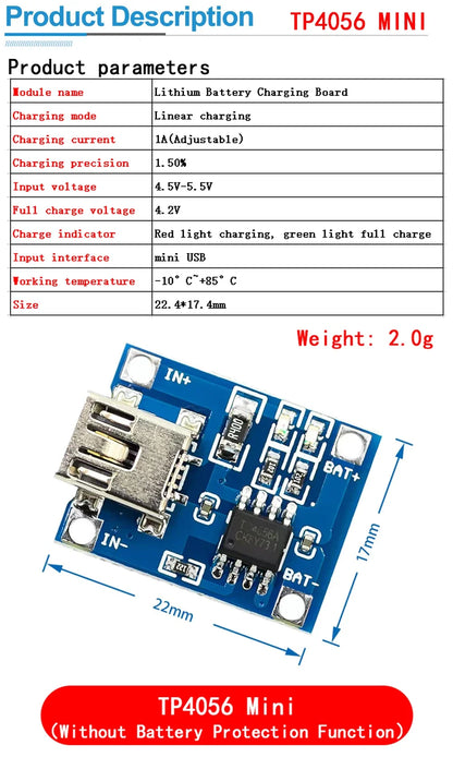Lote 10/50 Pcs Módulo Cargador Batería Litio TP4056 USB-C 5V 1A 18650 con Protección Dual