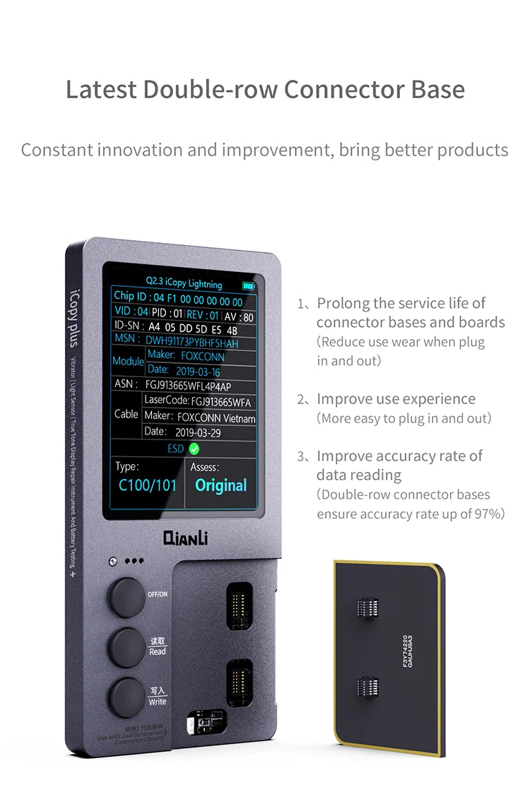 QIANLI iCopy Plus 2.2v 6in1 LCD Board 7to15pm Face ID Board Adaptor & Flex For X-14 PM Series Dot Matrix Recovery Battery 6to14