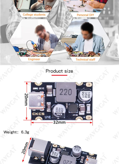Módulo Carga Rápida CKCS PD 65W USB-C Soporta Apple PD3.1/PPS/QC3.0/Huawei SCP