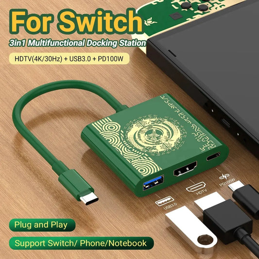 Docking Station PD100W para Nintendo Switch/OLED/Steam Deck/Teléfono/iPad/Laptop (Modo TV, USB-C a HDTV 4K)