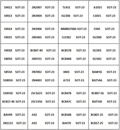 Kit Libro Muestras Transistores/Diodos/ICs SMD SOT-23 - 87 Valores (25/50 Unids c/u)