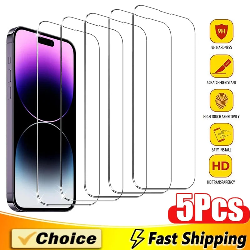 Protector Pantalla Cristal Templado para iPhone 7/8 Plus / X/XR/XS Max / 11-16 Pro Max/Mini (Pack 5 Unidades)