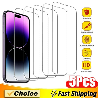 Protector Pantalla Cristal Templado para iPhone 7/8 Plus / X/XR/XS Max / 11-16 Pro Max/Mini (Pack 5 Unidades)