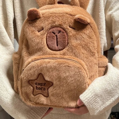 Mochila Peluche Capibara Kawaii Bolso Hombro/Mini Morral Muñeco Peludo Regalo