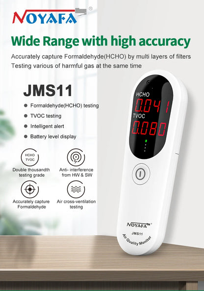 Monitor Calidad Aire Portátil JMS - Sensor Hogar TVOC, Medidor Formaldehído (Display Digital)