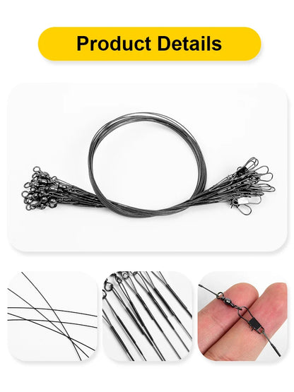 Sedal Acero Líder Anti-Mordida con Giratorio para Pesca (15/20/25/30cm) Accesorio Leadcore (20 Unidades)