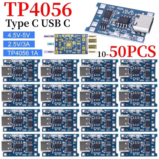 Lote 10/50 Pcs Módulo Cargador Batería Litio TP4056 USB-C 5V 1A 18650 con Protección Dual