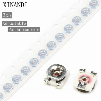 Potenciómetro Trimmer SMD 3x3mm Ajustable (100Ω-1MΩ) - Pack 20 Unidades (Valores Surtidos)