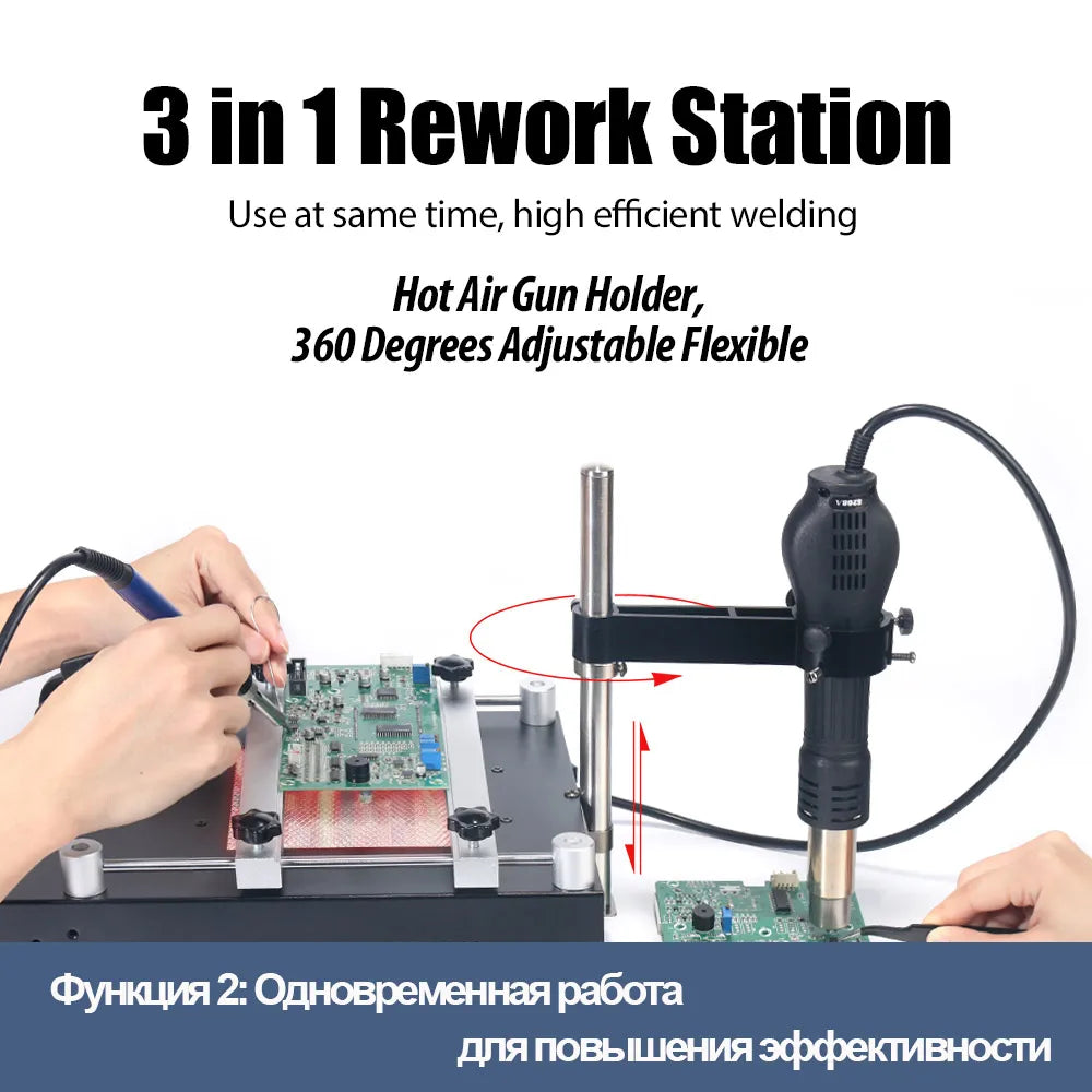 Estación Rework BGA 3 en 1 (Aire Caliente, Cautín, Precalentador) WEP 853AAA+ 1200W Programable