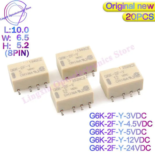 Relé Señal SMD G6K-2F-Y / G6K-2P-Y 8-Pin - Voltajes (3V/5V/12V/24V DC) 10x6.5x5mm - Lote 20 Piezas