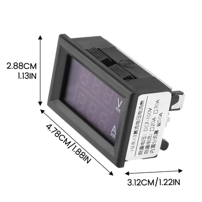 Voltímetro Amperímetro Digital DC (7-100V, 20A/50A Shunt Integrado) - Panel Display LED Dual 0.28"