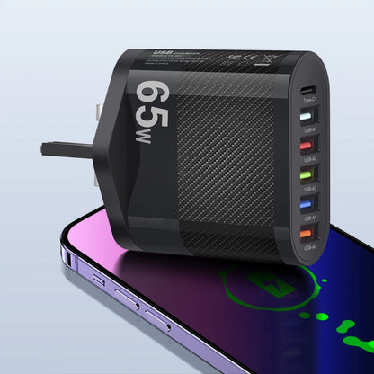 Cargador Pared USB Múltiple 6 Puertos 65W Carga Rápida Alta Velocidad (PD, QC 3.0) Adaptador Móvil para Huawei Mate 60/Xiaomi 13