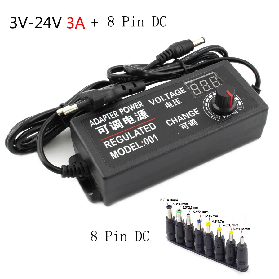 Fuente Alimentación AC a DC Ajustable (3V-24V, 3A/5A, 48W/60W/72W) Adaptador Universal 8 Pines DC