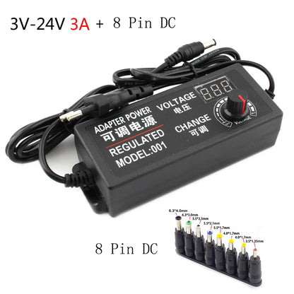 Fuente Alimentación AC a DC Ajustable (3V-24V, 3A/5A, 48W/60W/72W) Adaptador Universal 8 Pines DC