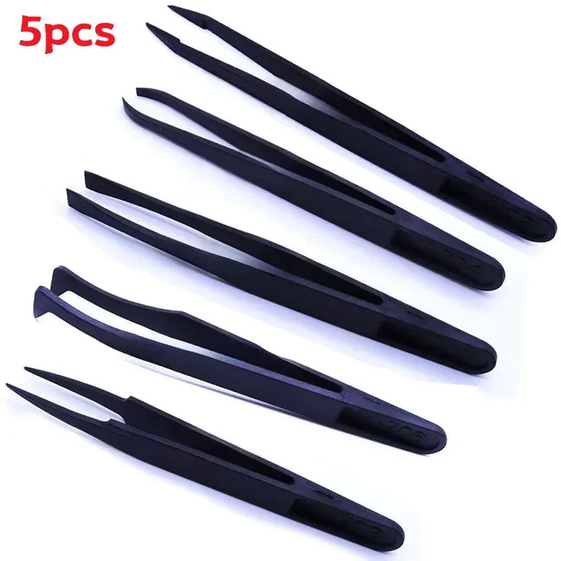 Pinzas Antiestáticas Fibra Carbono Herramienta Reparación Relojero (Plástico Negro)