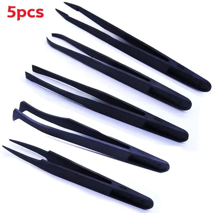 Pinzas Antiestáticas Fibra Carbono Herramienta Reparación Relojero (Plástico Negro)
