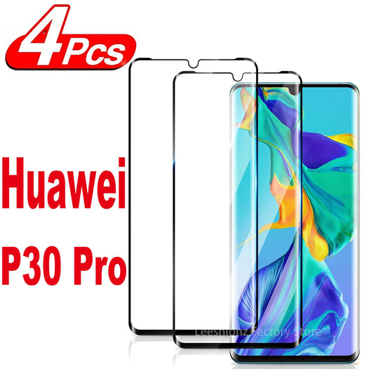 2/4Pcs 9H Tempered Glass For Huawei P30 Pro HD Curved Four Sides Glue Screen Protector