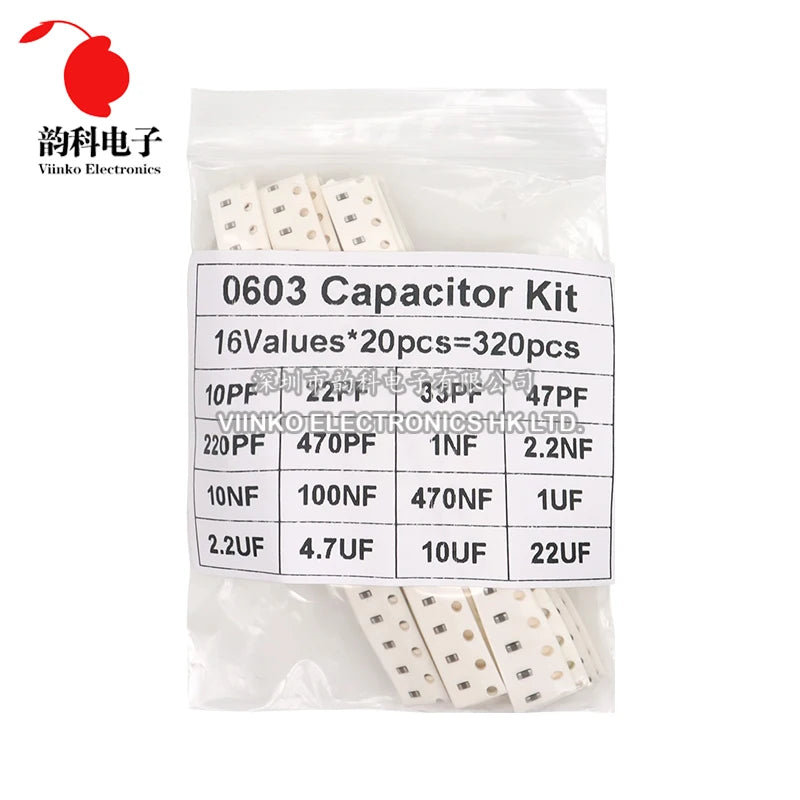 Kit Surtido Capacitores SMD (0603/0805/1206, 16/36/50 Valores, 1pF-10uF) Set Capacitancia (320/720 Piezas)