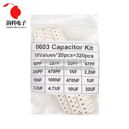 Kit Surtido Capacitores SMD (0603/0805/1206, 16/36/50 Valores, 1pF-10uF) Set Capacitancia (320/720 Piezas)