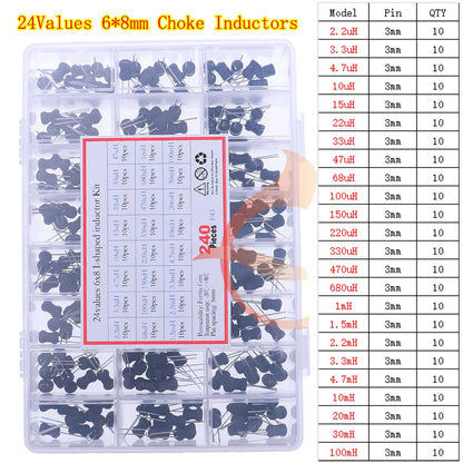 Kit Inductores Forma I (Tipo Choke) - Varios Tamaños y Valores (uH a mH) en Caja