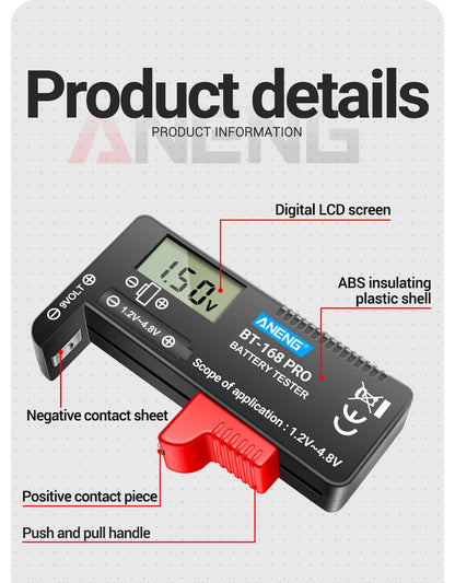 Probador Baterías Digital ANENG BT-168 PRO (Analizador Carga Capacidad) Universal para 9V/AAA/AA/Pila Botón