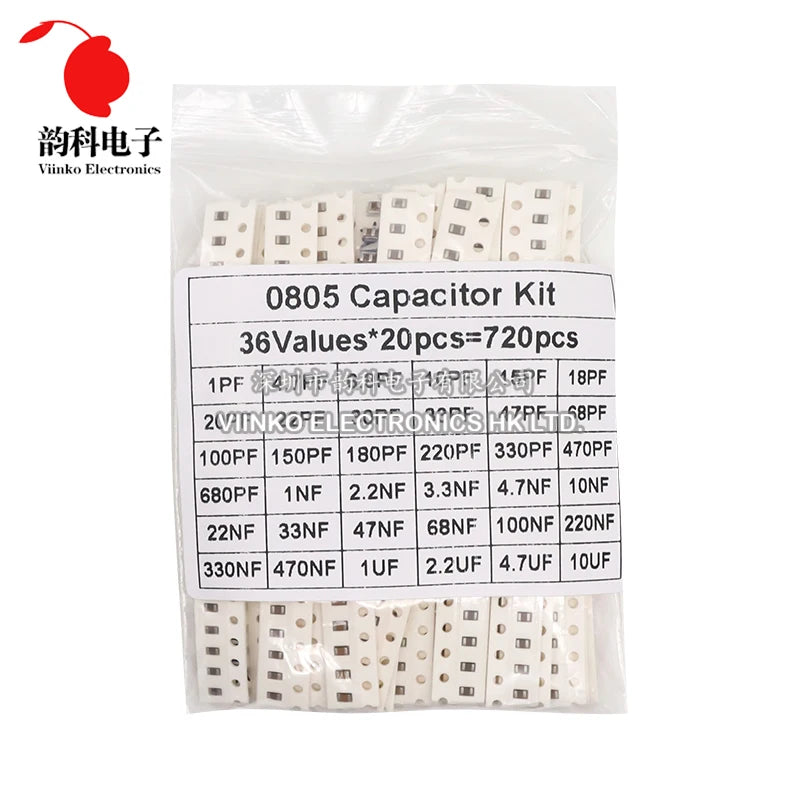 Kit Surtido Capacitores SMD (0603/0805/1206, 16/36/50 Valores, 1pF-10uF) Set Capacitancia (320/720 Piezas)
