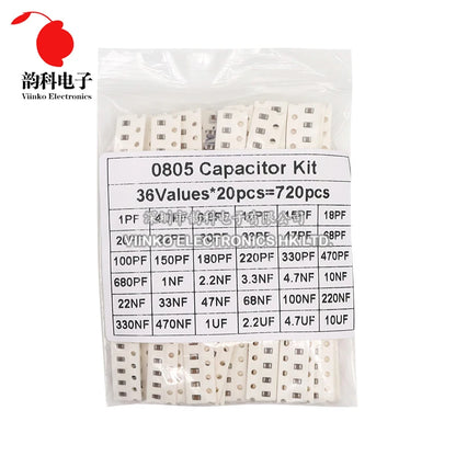 Kit Surtido Capacitores SMD (0603/0805/1206, 16/36/50 Valores, 1pF-10uF) Set Capacitancia (320/720 Piezas)