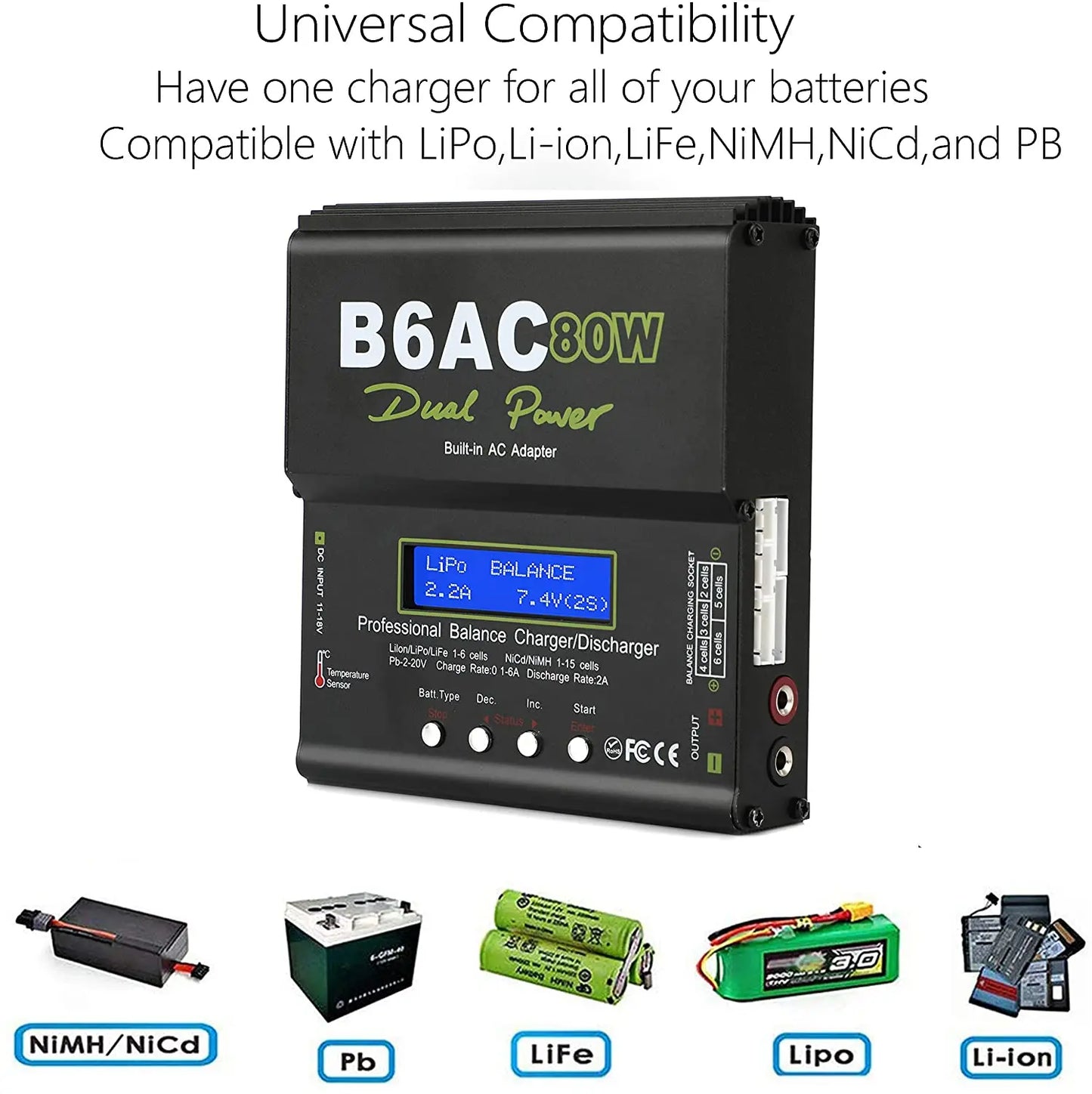 iMAX B6AC 80W 6A Lipo Battery Balance Charger LCD Display Discharger For RC Model Li-ion LiFe Nimh Nicd PB Lipo Battery Charging