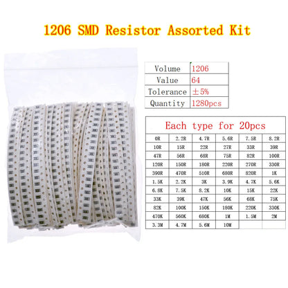 Kit Surtido Resistencias Fijas Chip SMD (0402 a 2512) - Rango 0Ω a 10MΩ