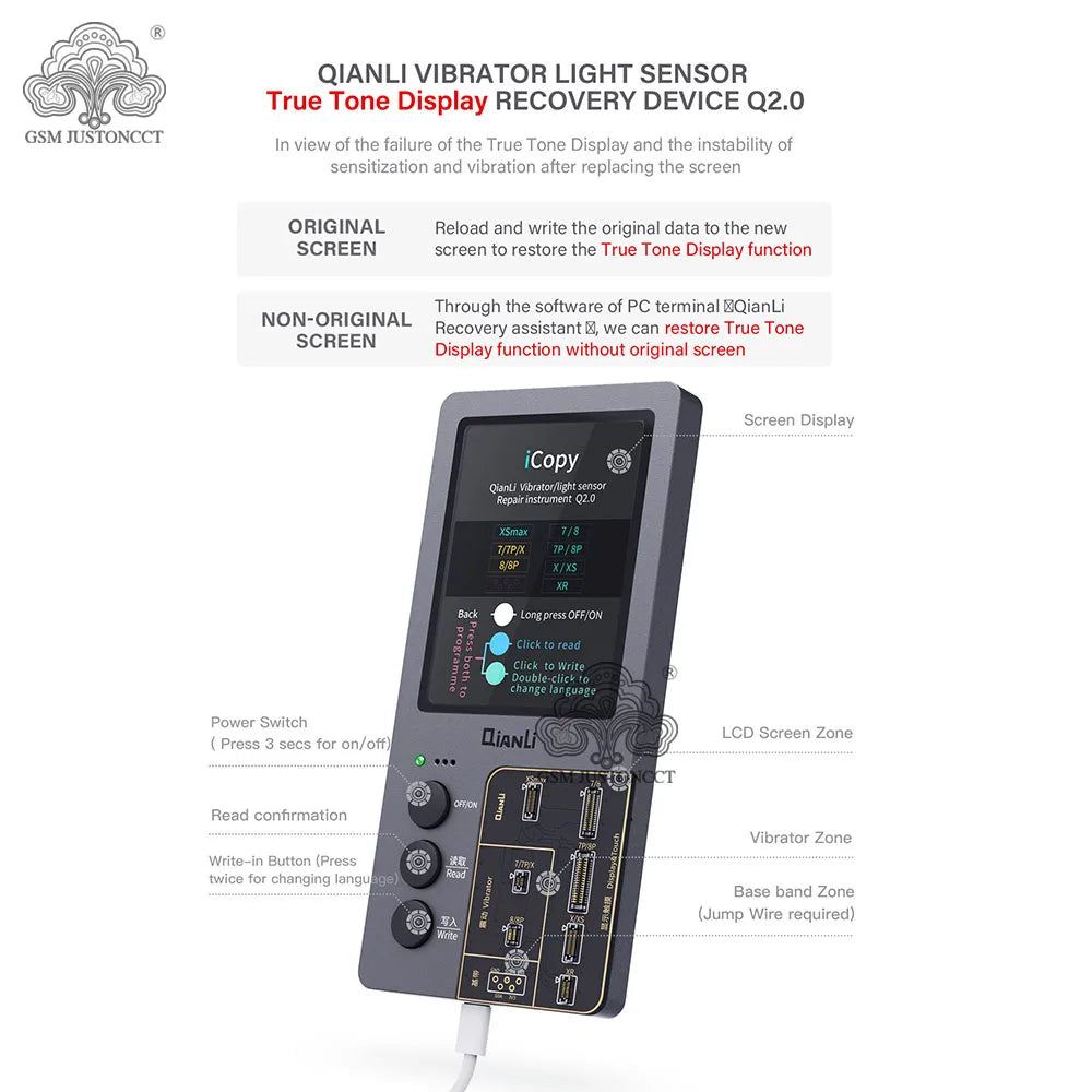 ICopy Plus 2 True Tone Light Sensor, Battery Repair, 8 X XS MAX XR 11 Pro Max, Vibrate Read and Write, Recovery Programmer, 2.2