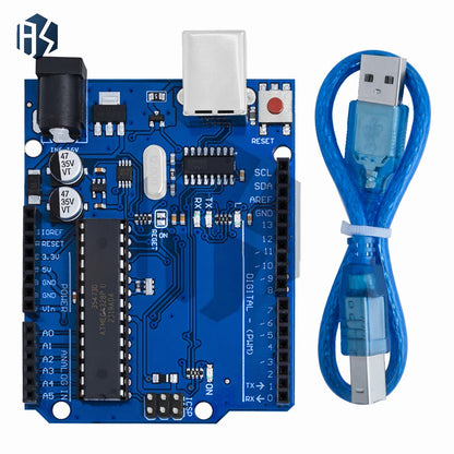 Placa Desarrollo Arduino UNO R3 (Oficial Certificada, ATMEGA16U2 + MEGA328P) con Cable USB Tipo A a B
