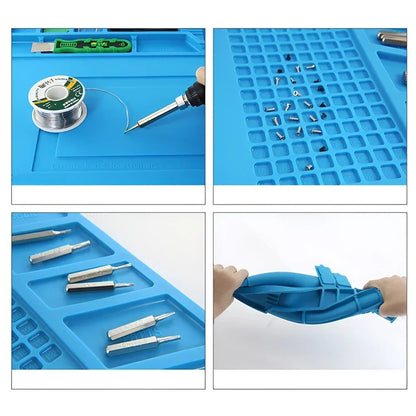 Alfombrilla Silicona ESD Aislante Térmica Resistente Calor para Soldadura Reparación Computadora/Teléfono (Kit Mantenimiento)