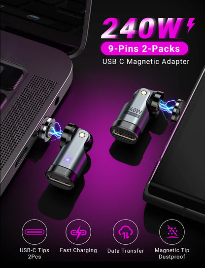 Adaptador Magnético OTG AUFU 9 Pines Tipo C Hembra a Tipo C/iOS/Micro Macho (PD 240W Carga Rápida) Convertidor para iPhone/Laptop